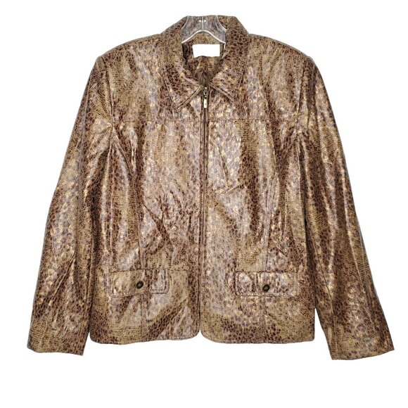 Womens Reptile Print Jacket 12P Textured Brown Metallic Bronze Animal Mob Wife - Picture 1 of 4